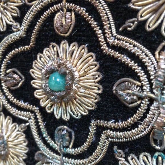 Vintage Zardozi Black Velvet Evening Purse Metal Thread Goldwork Embroidery - Picture 4 of 12